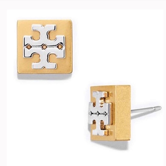 NWT Authentic luxury minimalist Tory Burch Block T Logo Stud Earrings